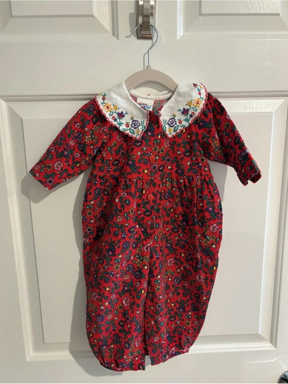 OshKosh B'gosh Red Floral Footed One-Piece with Embroidered Collar